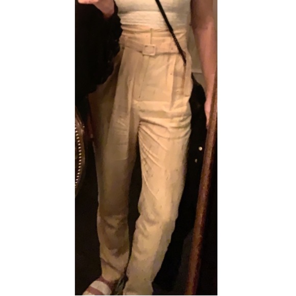Mango cream flowy high rise tie pant size 4 - Picture 2 of 12